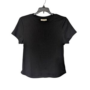 Madewell Black Regenerative Fitted Soft Cotton Short Sleeve Ribbed Crewneck Tee